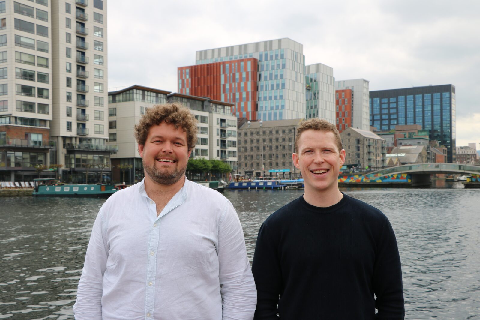 Numra co-founders David Kearney and Conor Digan by the Dublin docklands